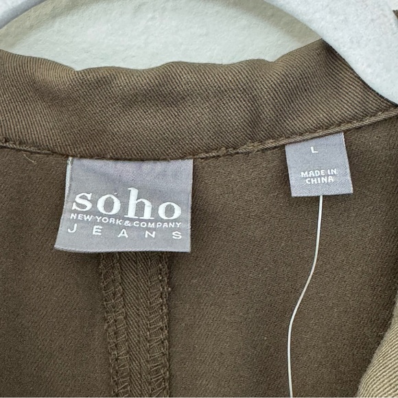 SOHO Jeans NY&Co Long Sleeve Short Dress, Drawstring, Half Zip, Green, Size L - Picture 2 of 8